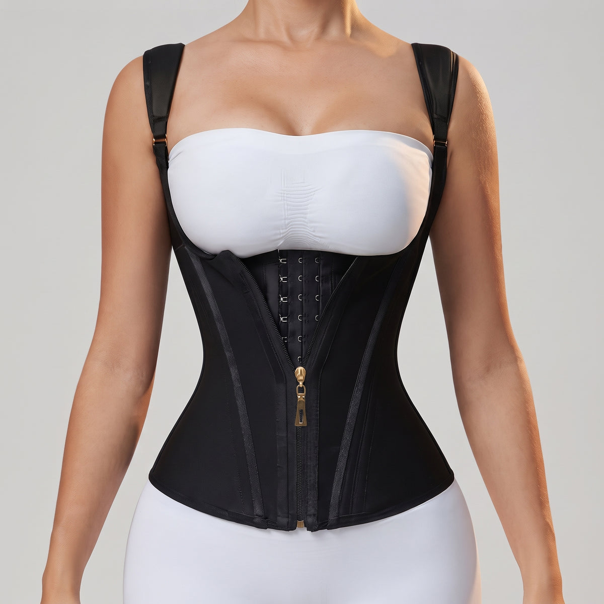 Women’s Adjustable Waist Trainer – Zipper & Buckle Closure, Tummy Control Body Shaper
