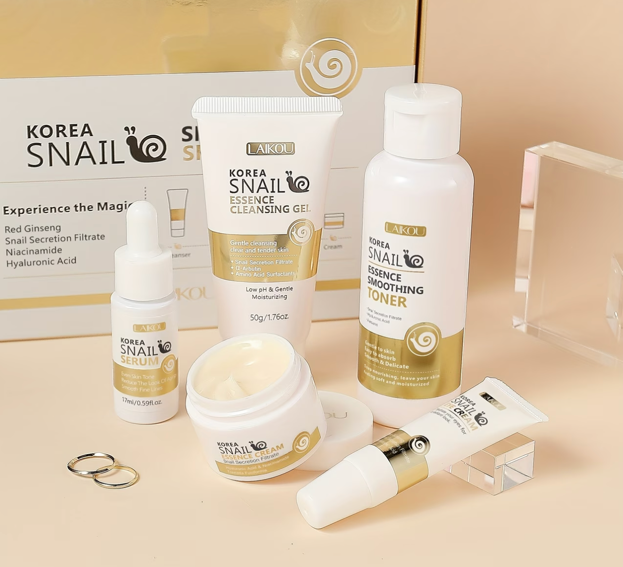 LAIKOU Korea Snail Skincare Set – 5 Piece Smoothing Care Set