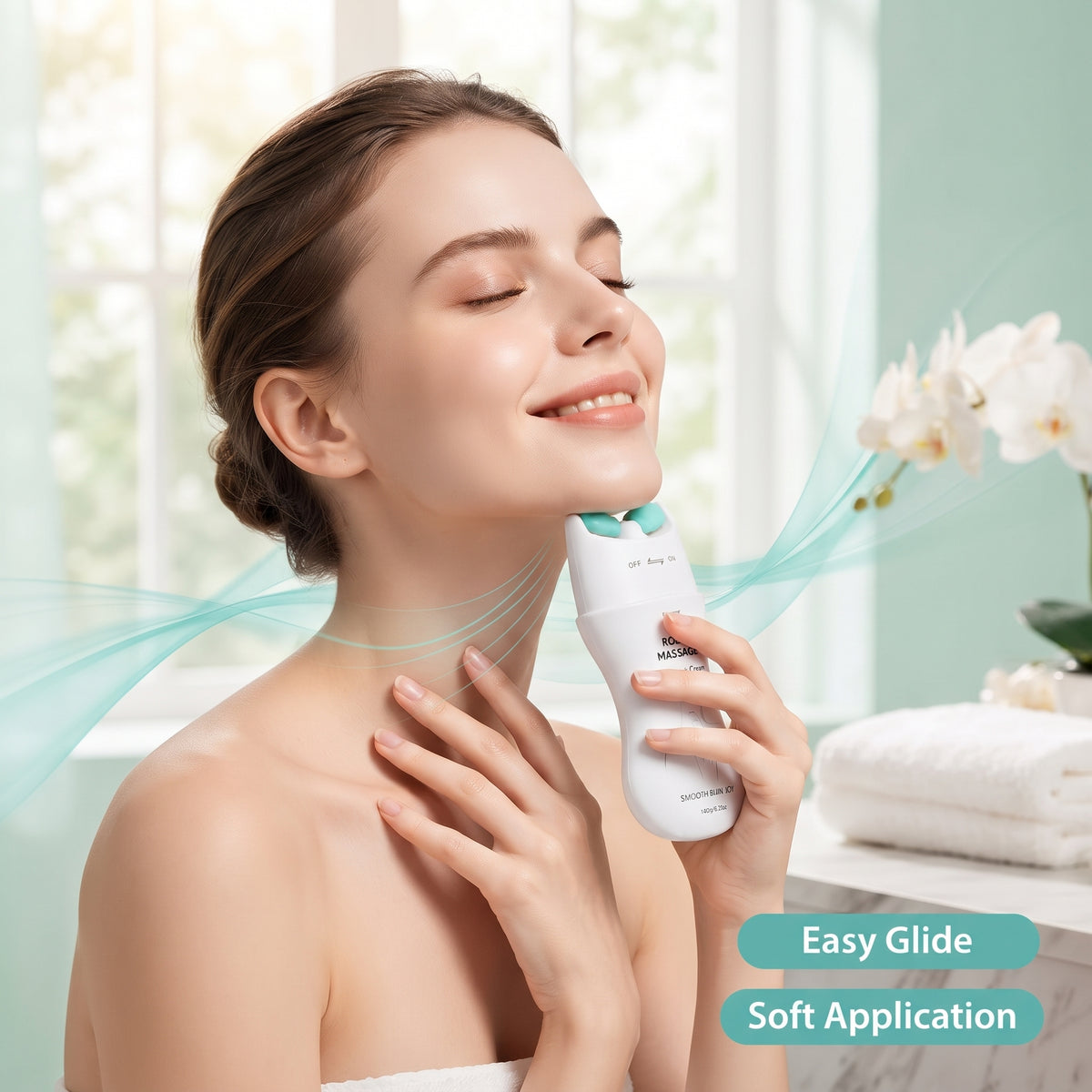 Firming Neck Massage Roller – Hyaluronic Acid, Squalane & Shea Butter Lifting Cream