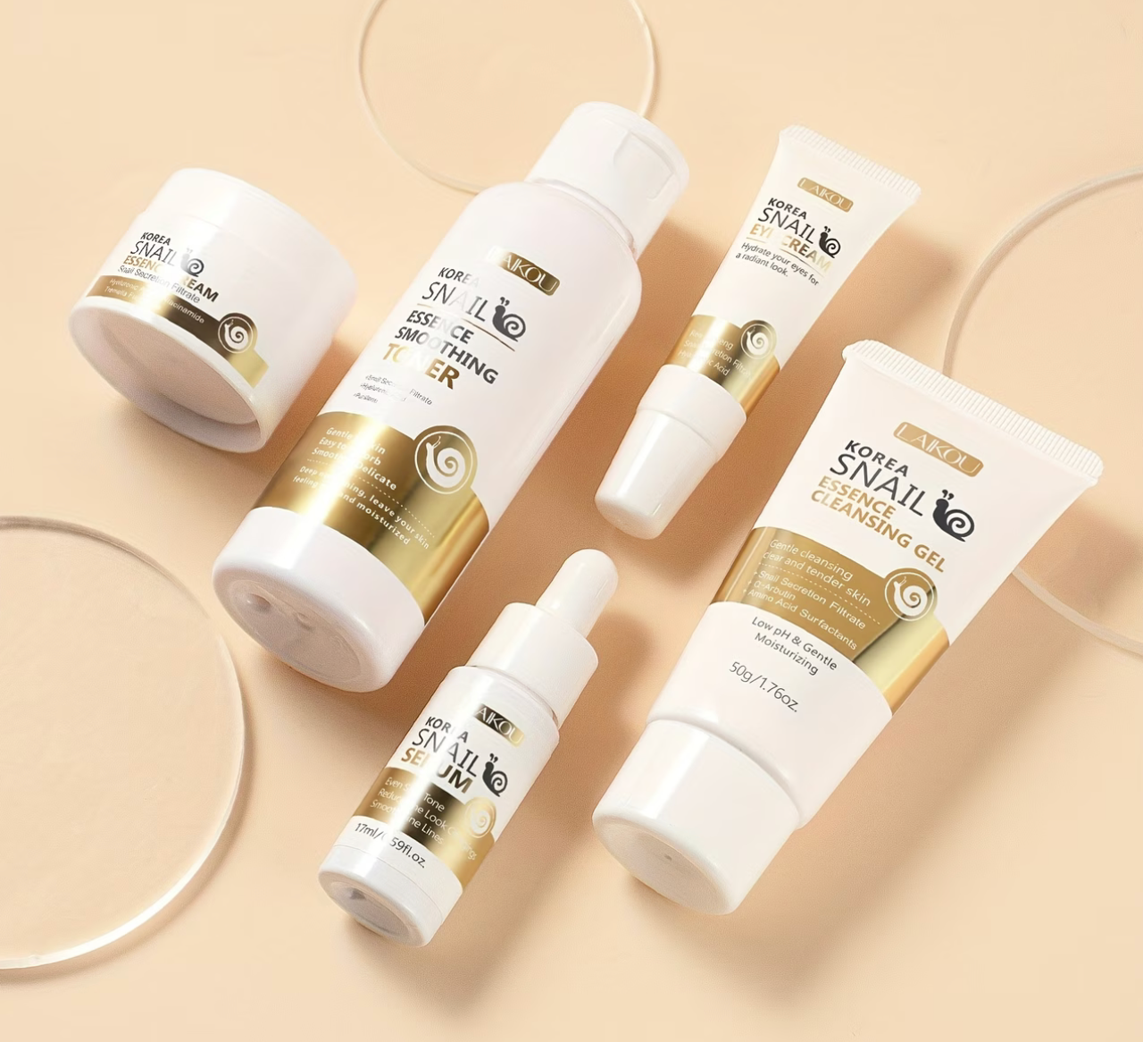 LAIKOU Korea Snail Skincare Set – 5 Piece Smoothing Care Set