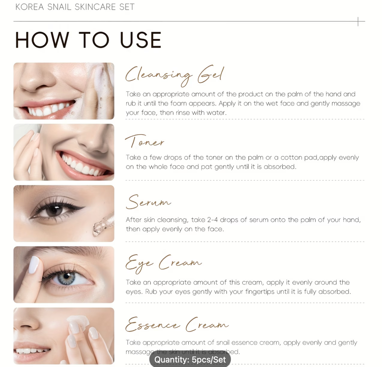 LAIKOU Korea Snail Skincare Set – 5 Piece Smoothing Care Set
