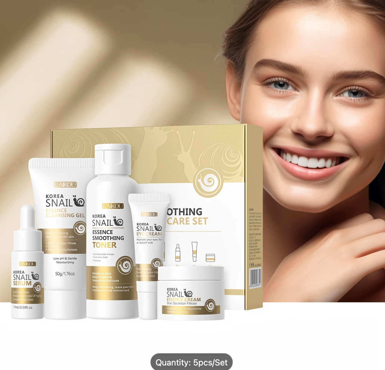 LAIKOU Korea Snail Skincare Set – 5 Piece Smoothing Care Set