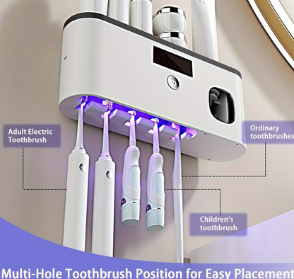 Smart Toothbrush Sanitizer with Automatic Toothpaste Dispenser – Wall-Mounted 5-Slot Bathroom Organizer