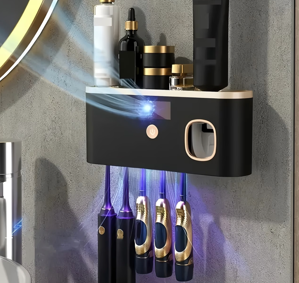 Smart Toothbrush Sanitizer with Automatic Toothpaste Dispenser – Wall-Mounted 5-Slot Bathroom Organizer