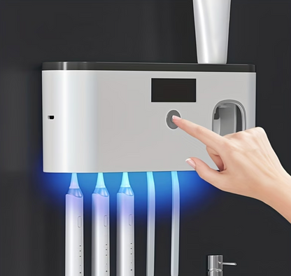 Smart Toothbrush Sanitizer with Automatic Toothpaste Dispenser – Wall-Mounted 5-Slot Bathroom Organizer