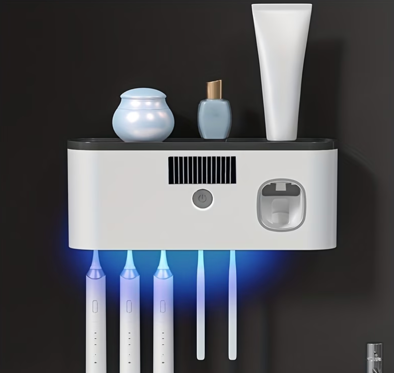 Smart Toothbrush Sanitizer with Automatic Toothpaste Dispenser – Wall-Mounted 5-Slot Bathroom Organizer