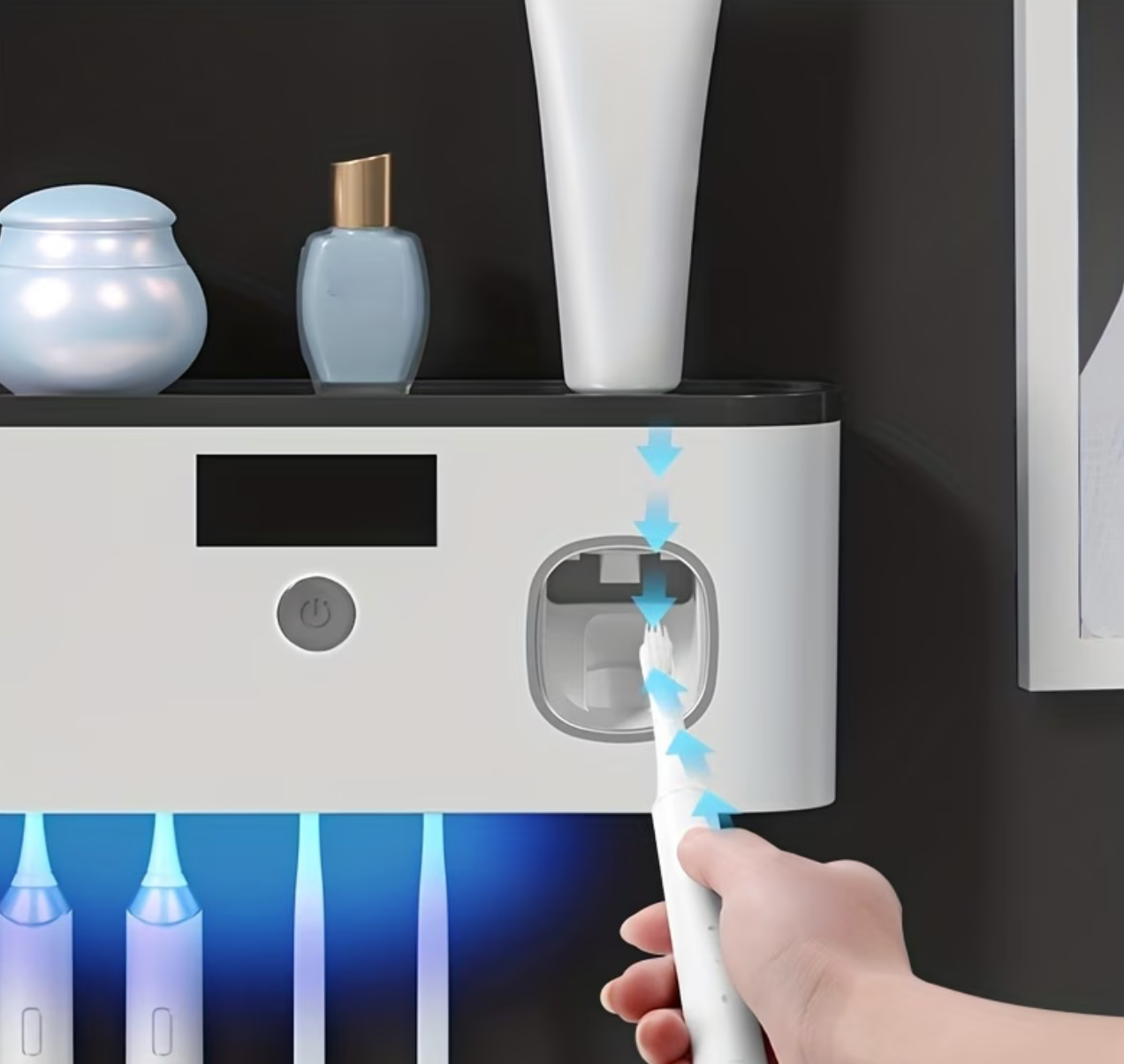 Smart Toothbrush Sanitizer with Automatic Toothpaste Dispenser – Wall-Mounted 5-Slot Bathroom Organizer