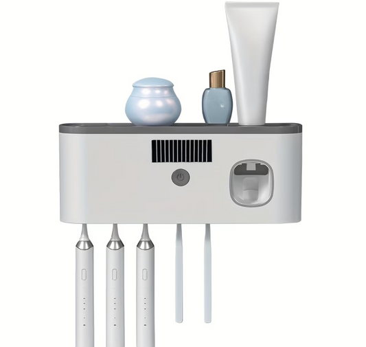 Smart Toothbrush Sanitizer with Automatic Toothpaste Dispenser – Wall-Mounted 5-Slot Bathroom Organizer