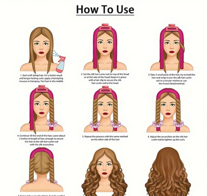 No-Heat Curling Headband Set – Overnight Heatless Curler for Long Hair (3pcs)