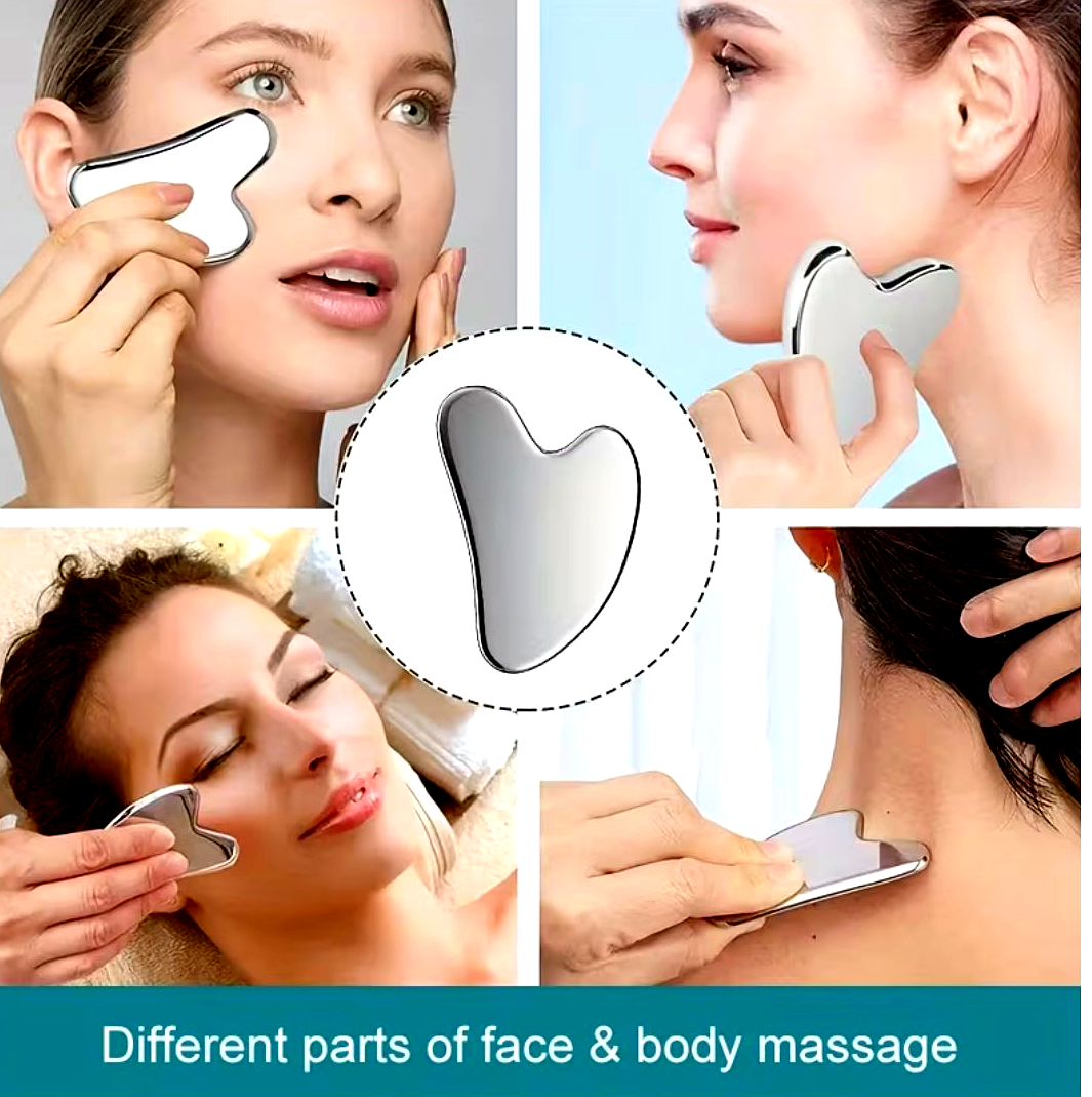 Stainless Steel Gua Sha Facial Tool – Cooling Sculpting Massager for Face & Body