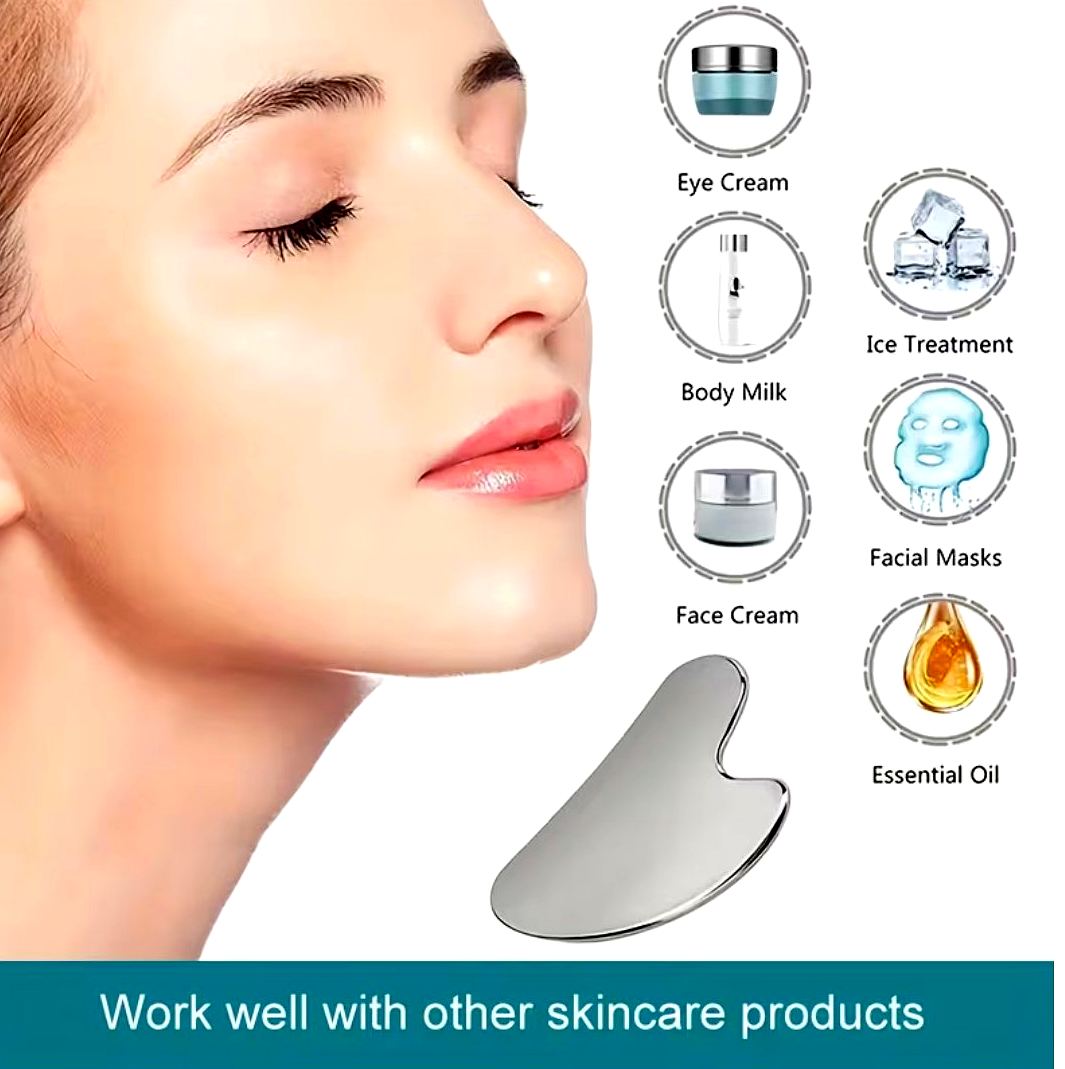 Stainless Steel Gua Sha Facial Tool – Cooling Sculpting Massager for Face & Body